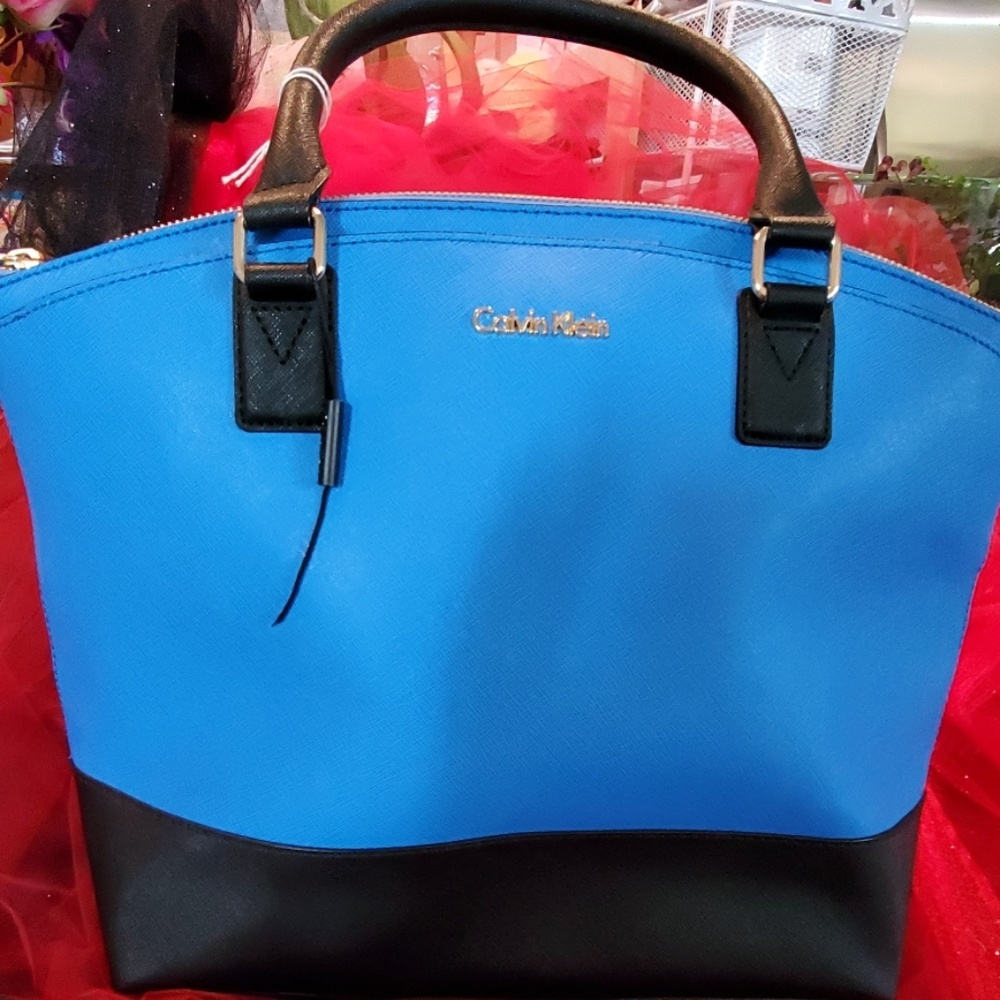 Calvin Kline black and blue satchel